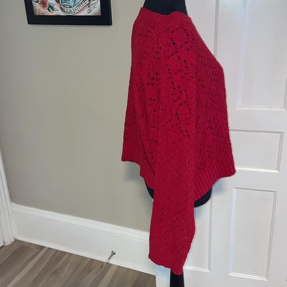 American Eagle AE RedCropped Pointelle Crew Neck Sweater XL - Picture 6 of 9